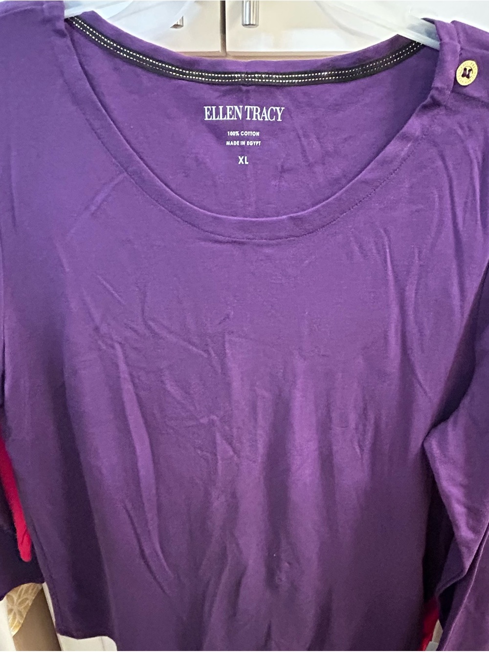 Ellen Tracy 3-Pack Long-Sleeve Shoulder Detail Tops in Purple, Red, and Brown - Picture 3 of 8